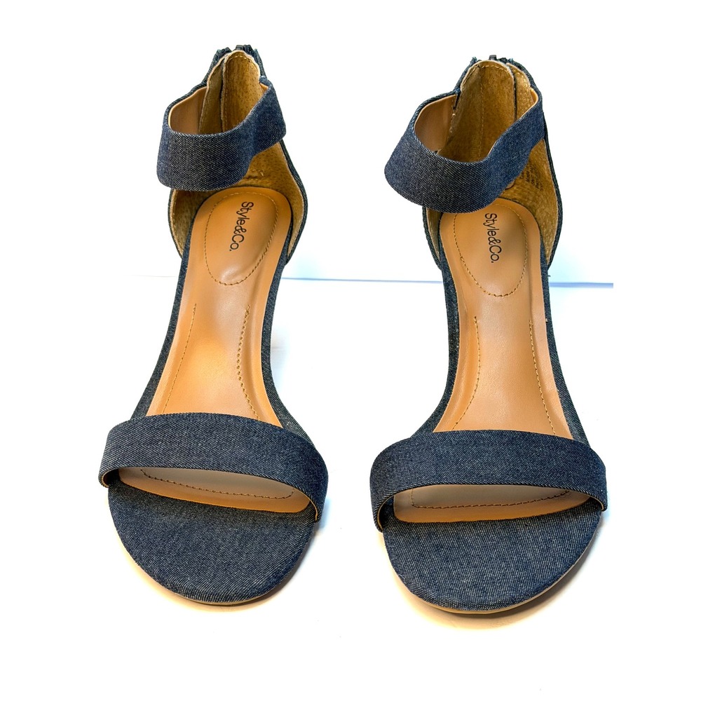 Style & Co Women's Paycee Two-Piece Mid-Heel Dress Sandals Mid Denim 10W NWT/BOX